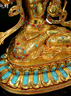 彩珠镶嵌文殊菩萨铜像