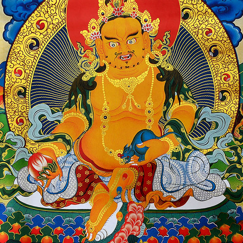 西藏黄财神画像唐卡挂画 家居用品镀金藏巴拉唐卡装饰画玄关壁画 - 图2