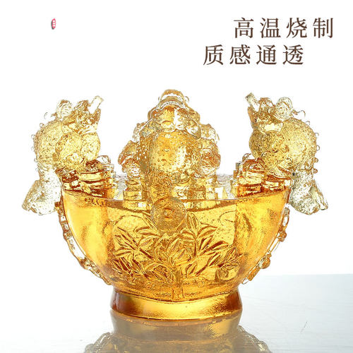 欧斯特琉璃金蟾聚宝盆摆件客厅办公室蟾蜍装饰品店铺乔迁开业礼物 - 图1
