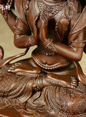 全鎏金四臂观音铜像摆件