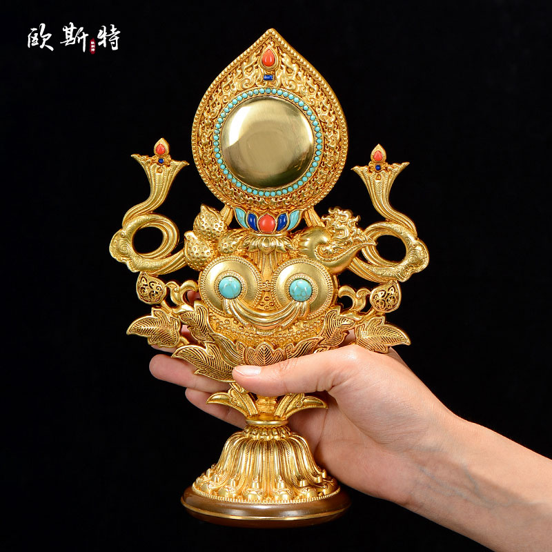 欧斯特 五妙欲 西藏家用佛具用品铜鎏金居家客厅桌面八吉祥摆件 - 图3