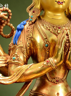 精工四臂观音全鎏金铜像摆件