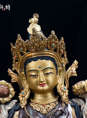 尼泊尔手工铜鎏银雕花铜像摆件