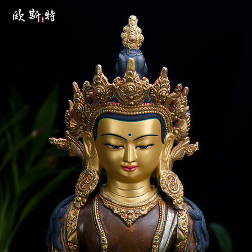 常寿佛中式摆件 15寸尼泊尔手工制作铜鎏金鎏银 无量寿佛家居用品 - 图0