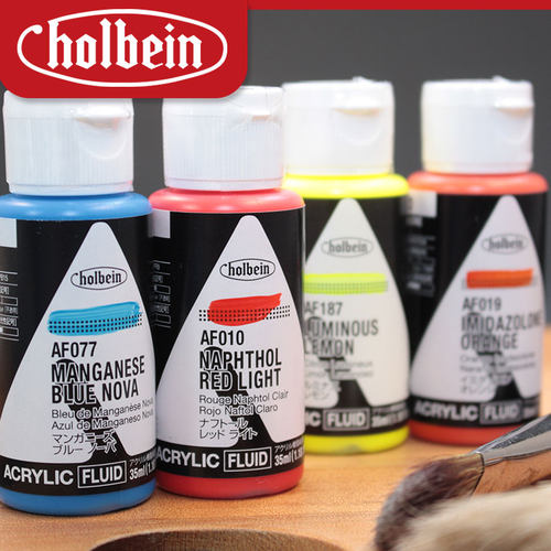 Holbein荷尔拜因FLUID流质丙烯颜料流体画皮包棉布模型上改色35ml - 图0
