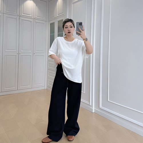 2026春装大码女装高腰显瘦弯刀裤休闲裤子200斤胖mm宽松运动卫裤 - 图2