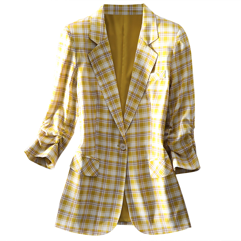 帅性炸街！25轻薄真丝桑蚕丝格纹小西装短裤套装干练7分袖外套女,淘宝优惠券,粉丝福利购,淘宝优惠卷