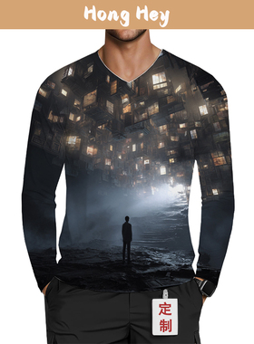 春秋男士长袖V领运动跑步T恤