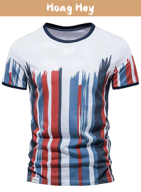 Men's T-Shirts With Stripes Printing Crewneck Short Sleeves