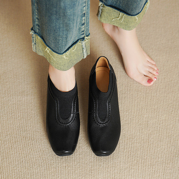 4cm真皮深口单鞋女2026新款拼接软皮中跟皮鞋粗跟舒适小羊皮女鞋,淘宝优惠券,粉丝福利购,淘宝优惠卷