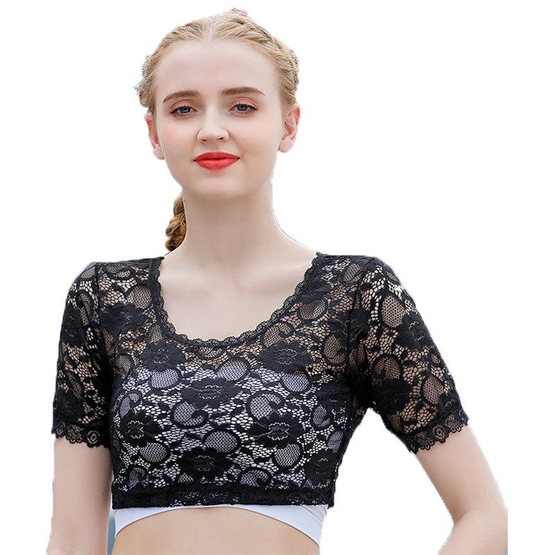 半截蕾丝网纱女短款夏新低领配小衫 olnvcx蕾丝衫/雪纺衫
