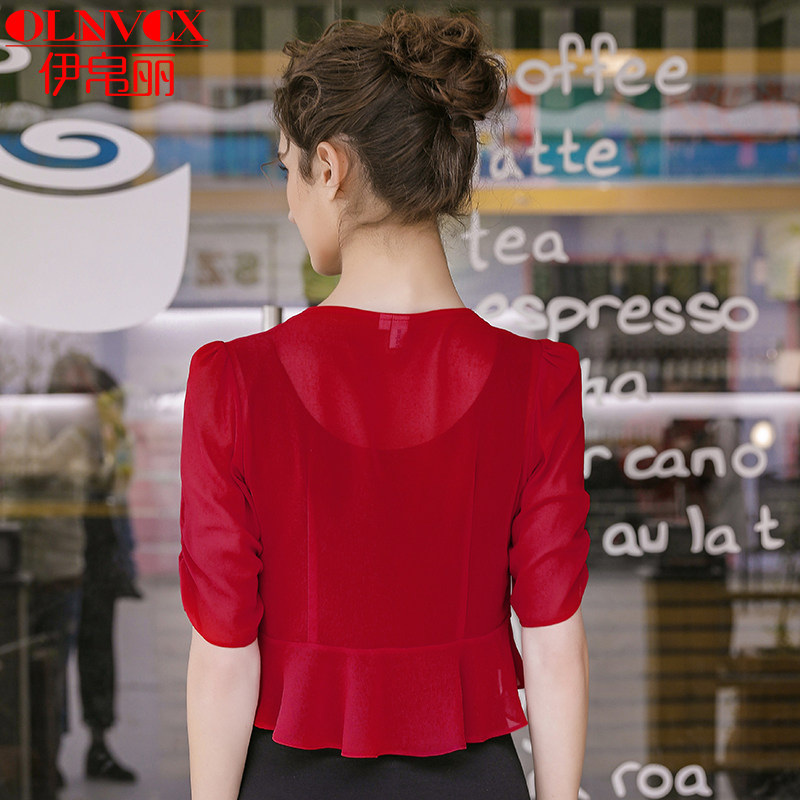 2023女夏百搭短款白色雪纺新小披肩 olnvcx短外套