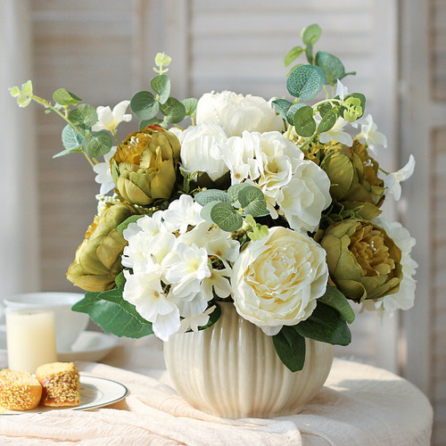 餐桌仿真花艺花卉假花装饰花绢花套装花瓶摆件摆设客厅家居花卉 - 图1