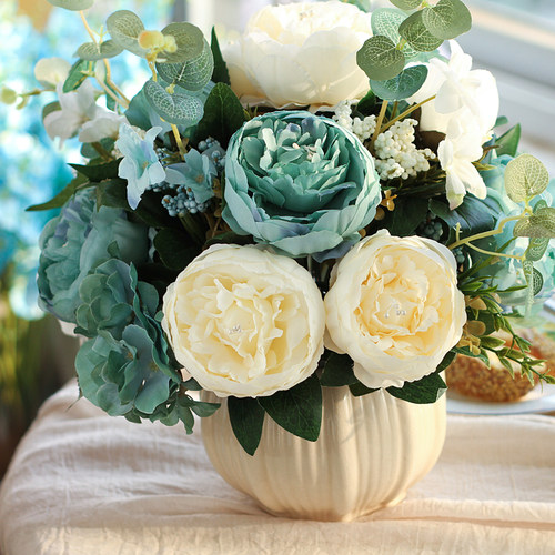 餐桌仿真花艺花卉假花装饰花绢花套装花瓶摆件摆设客厅家居花卉 - 图2