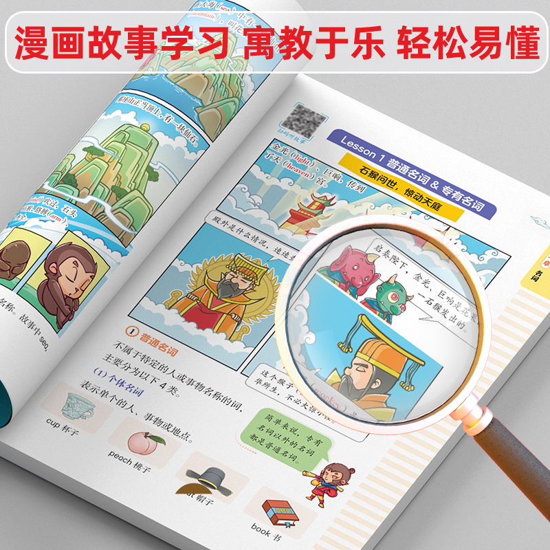 漫画英语语法趣味西游听歌学英语1-6年级通用英语想学习英语启蒙一二三四五六年级强化语法专项训练一学就会的语法书 - 图1