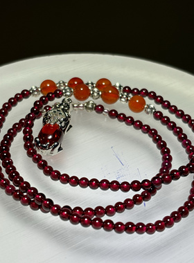 天然水晶石榴石手串三圈小颗粒3毫米手链 一物一图