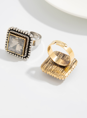 2026新款复古镶钻方形女士戒指