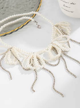 钻链蝴蝶结珍珠项链时尚气质