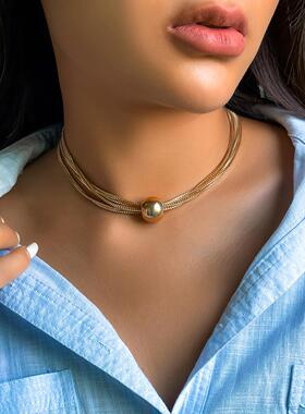 复古几何多层盒子链项链