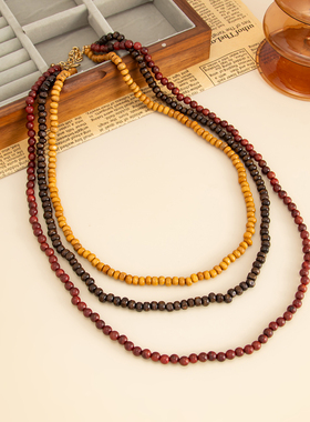 环保多层木珠项链天然红玛瑙