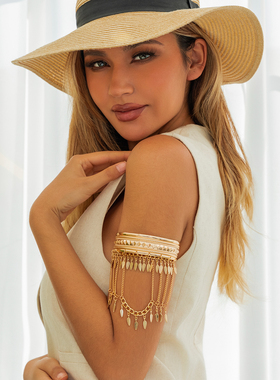 流苏人像钱币树叶吊坠臂镯女 欧美复古宽版嘻哈风外出旅拍配饰品