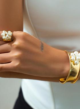 欧美风宽面手镯戒指套装