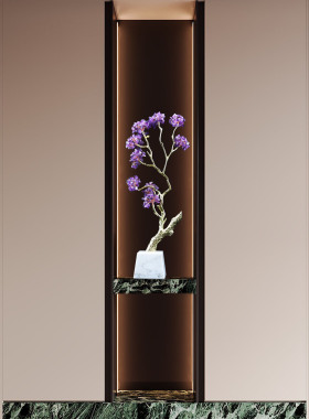 天然紫水晶黄铜发财树摆件