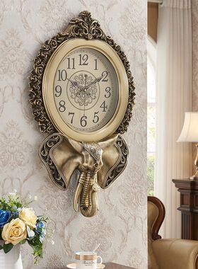 大象静音时钟挂表摆钟客厅招财吉象挂钟创意家用办公室静音挂钟