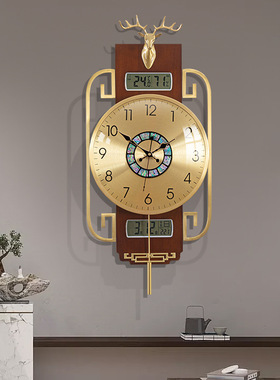 新款高端新中式黄铜鹿钟表中国风装饰挂钟家用高档客厅大气壁挂钟