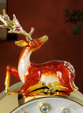 轻奢珐琅彩鹿座钟台式静音时钟客厅轻奢摆放大气坐钟高档钟表摆件