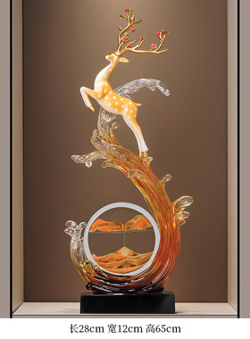 一鹿向前流沙画梅花鹿摆件客厅玄关电视柜乔迁新居礼品装饰品摆件