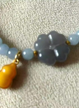 蜜蜡葫芦手链高冰蓝水翡翠和田玉