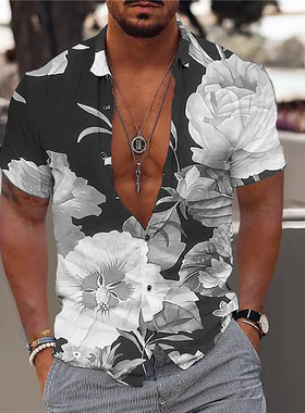 Men's buckle printed 3D printed T-shirt男士系扣印花3D印花T恤