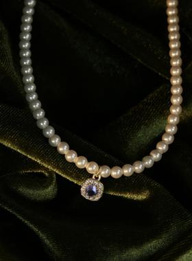 项链施家珍珠女紫色锆石