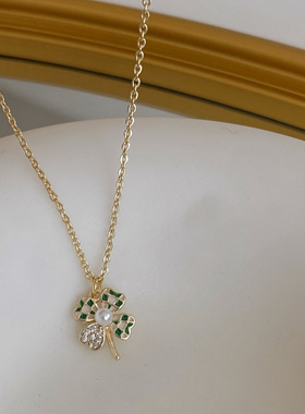 有点蓝镀金女四叶草项链