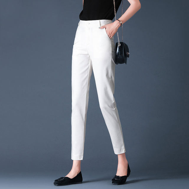 ໂສ້ງຂາຍາວ elastic ວ່າງຂະຫນາດໃຫຍ່ trousers ປົກກະຕິພາກຮຽນ spring ແລະດູໃບໄມ້ລົ່ນ