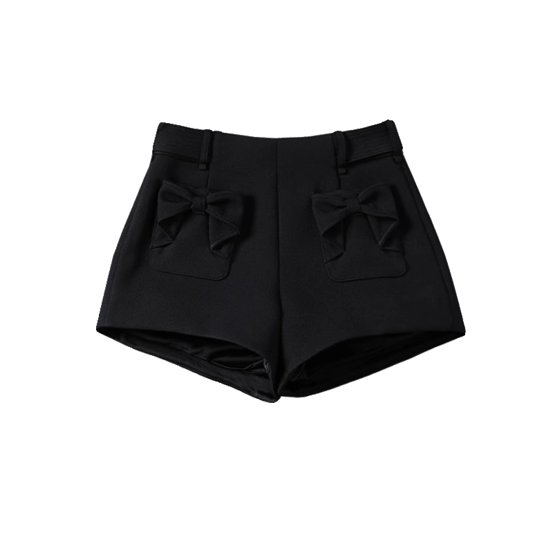 黑色西装短裤女2025春秋新款爆款高腰显瘦小个子蝴蝶结a字阔腿裤,淘宝优惠券,粉丝福利购,淘宝优惠卷