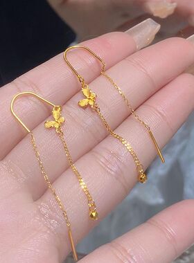 轻奢复古黄金色蝴蝶流苏耳钉耳线