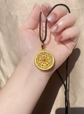 五福如意圆满宝符项链复古饰品镶嵌国潮挂件吊坠镀金花丝男女通用
