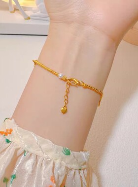 古法黄金色烧蓝蝴蝶手链女碎金子