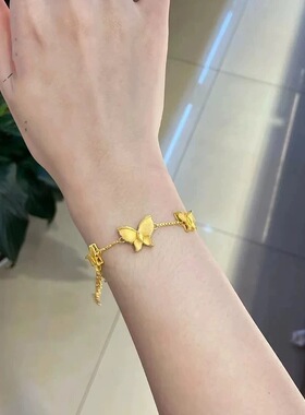 黄金色新款时尚蝴蝶套链流苏项链盒子链珠送老婆礼物手链