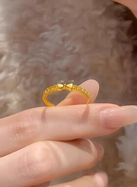 热卖蝴蝶结新款小众设计感高级时尚甜美可调节戒指女