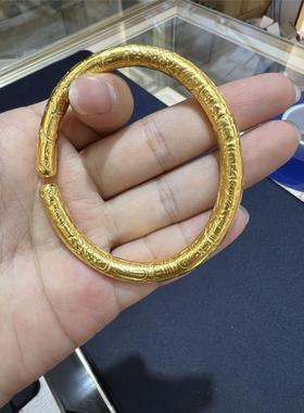 新款古法工吉言开口黄金色手镯实