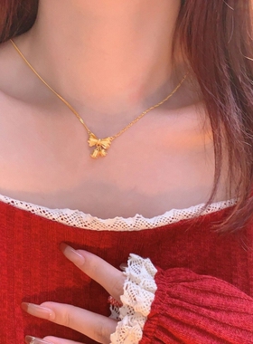 铃兰花手链项链女蝴蝶结黄金色吊