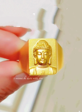 金色古法福慧佛头戒指平安纳福活