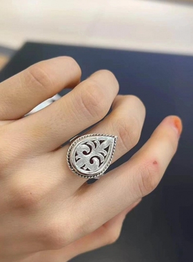 蒙古元素游牧风银色百搭黑桃戒指