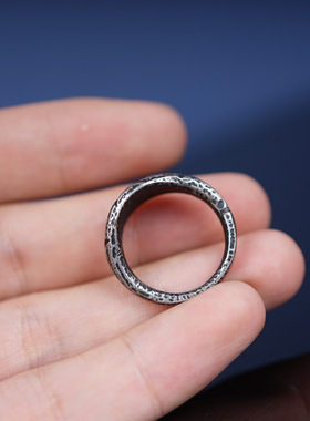 藏式天铁寒铁戒指自在喜旋卷草纹