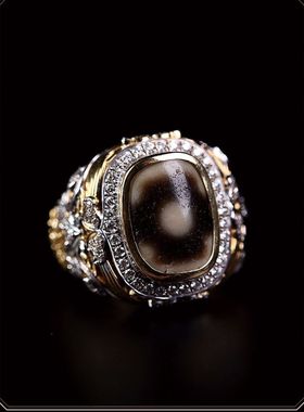 藏式镶嵌锆石戒指黑白分明男复古