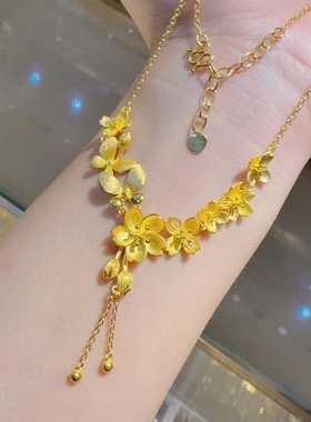 新款黄金色轻奢蝴蝶花流苏项链婚
