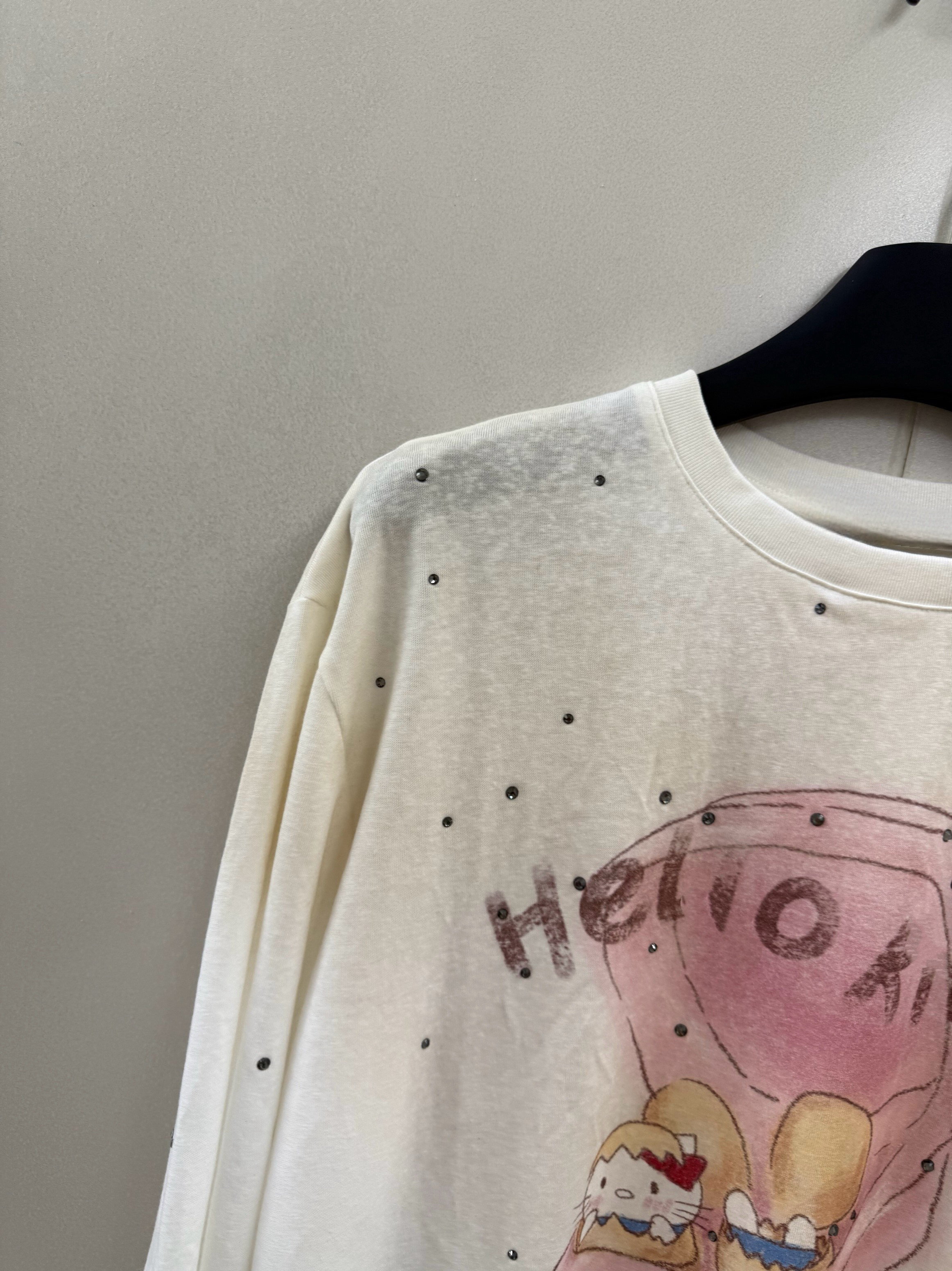 趣味可爱 鸡蛋壳猫咪印花烫钻脏脏T恤女秋季宽松上衣洋气打底衫